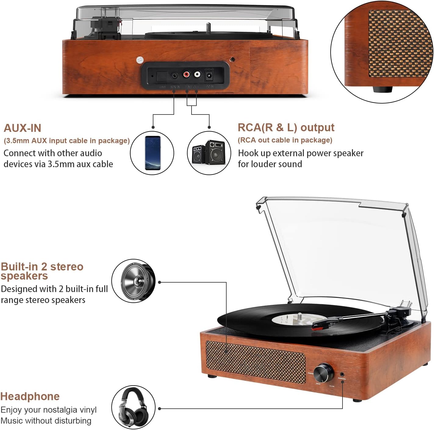 Black Friday Sale 2022 Record Player Turntable for Vinyl with 2 Built-in Speakers 3-Speed Vintage LP Player, Support Bluetooth in RCA Out Aux in Headphone Jack Lowest Price Record Player Turntable for Vinyl with 2 Built-in Speakers 3-Speed Vintage LP Player, Support Bluetooth in RCA Out Aux in Headphone Jack