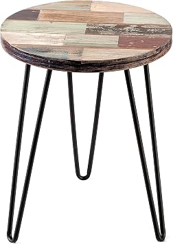 Greenage Reclaimed Wood End Table Bedroom with Hairpin Table Legs Wooden Side Tables for Living Room Small Spaces Patio Outdoor Sofa Bedside Coffee Table 16" x 16" x 20" Heigh, Brick Round