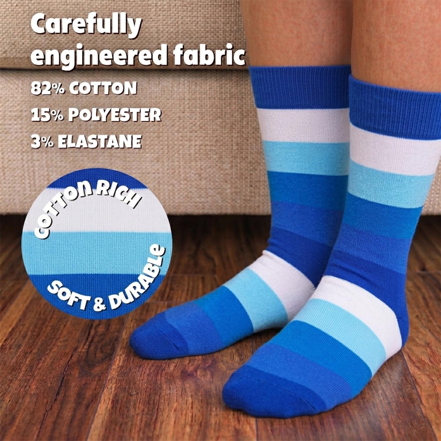 FULIER Calcetines de Algodón para Hombre Diseño Colorido Confort Pantorrilla UK 6-13 Euro 39-47
