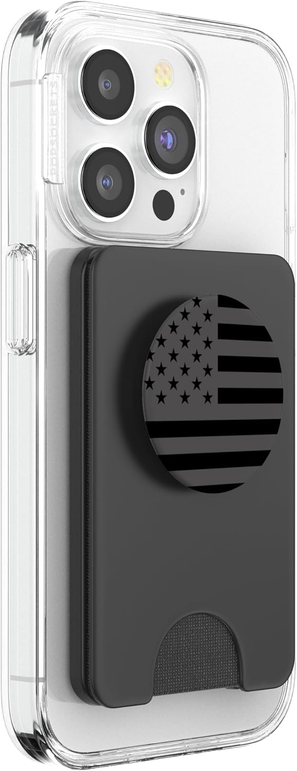 Black Gray American Flag Patriotic 4th of July Gray USA Flag PopSockets PopWallet for MagSafe