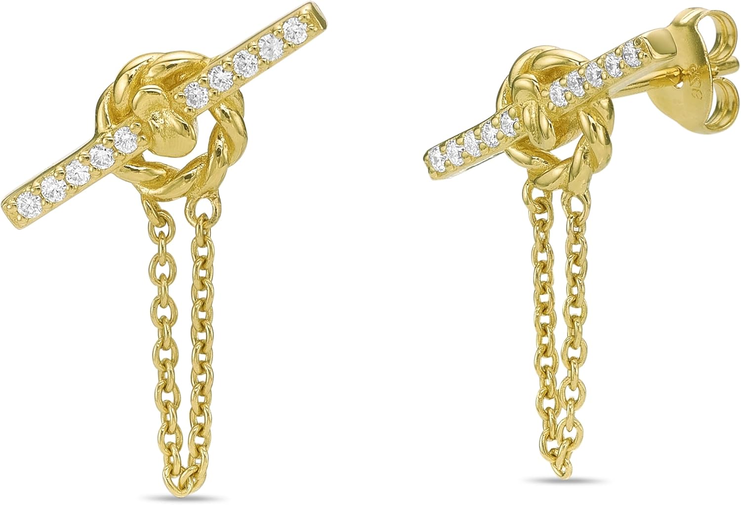 Lavari Jewelers 1/6 Carat Lab Grown Diamond Dangle Toggle Earrings for Women I 18k Yellow Gold Plated 925 Sterling Silver Prong Set Drop Earrings for Her I Hypoallergenic Push Back Drops