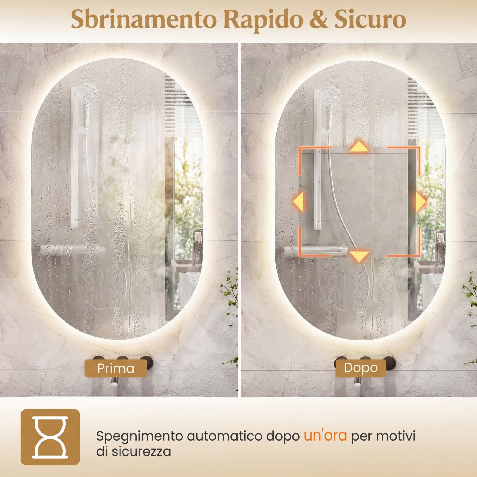 COSTWAY Specchio per Bagno con Luce 90 x 55 cm, Specchio Ovale da Parete Infrangibile con Oulsanti Touch, 3 Colori Dimmerabili, Antiappannamento e Vetro Temperato HD IP44 (90 x 55 cm, Modello 4)