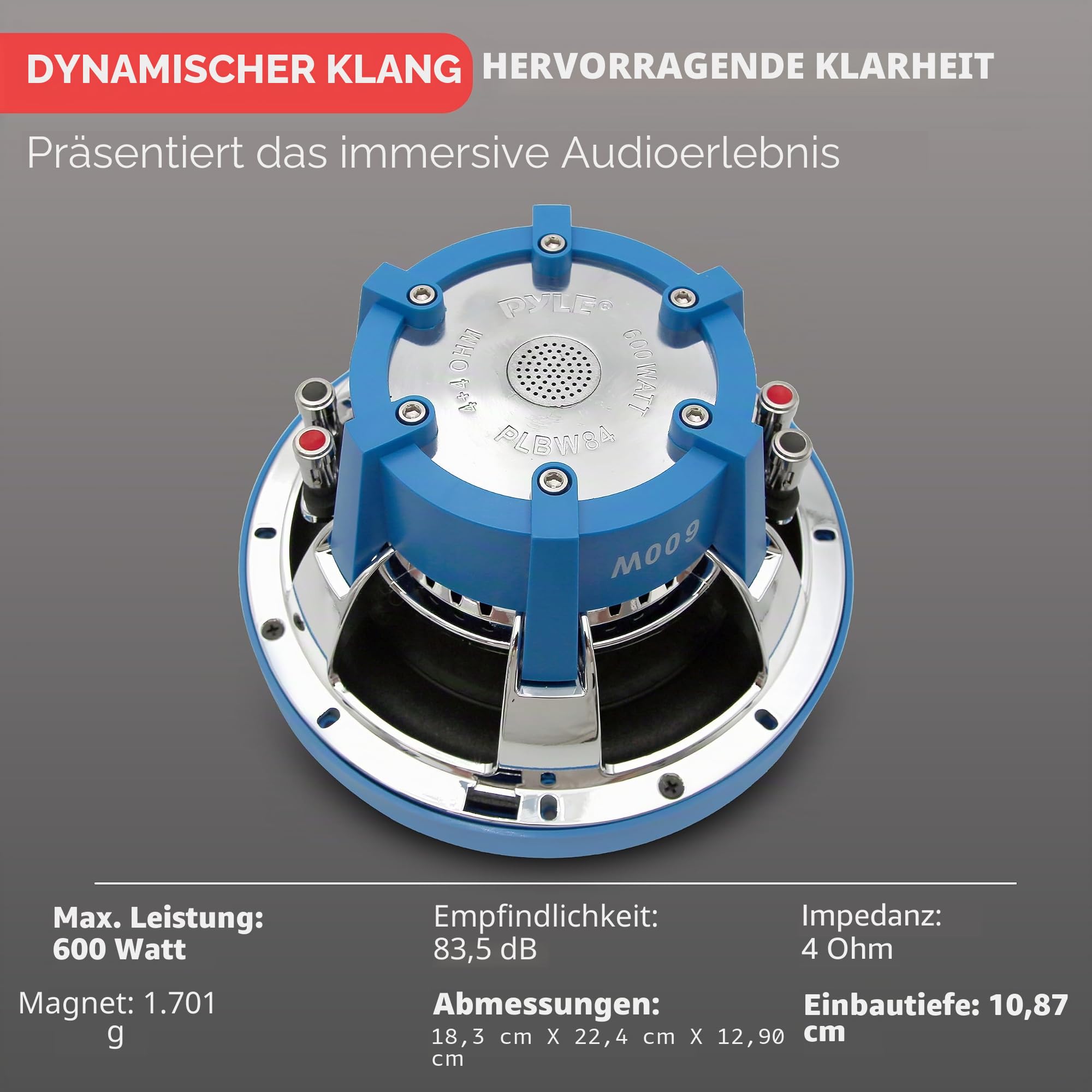 Pyle PLBW84 600W Blue Wave Hochleistungs-Subwoofer 8 Zoll