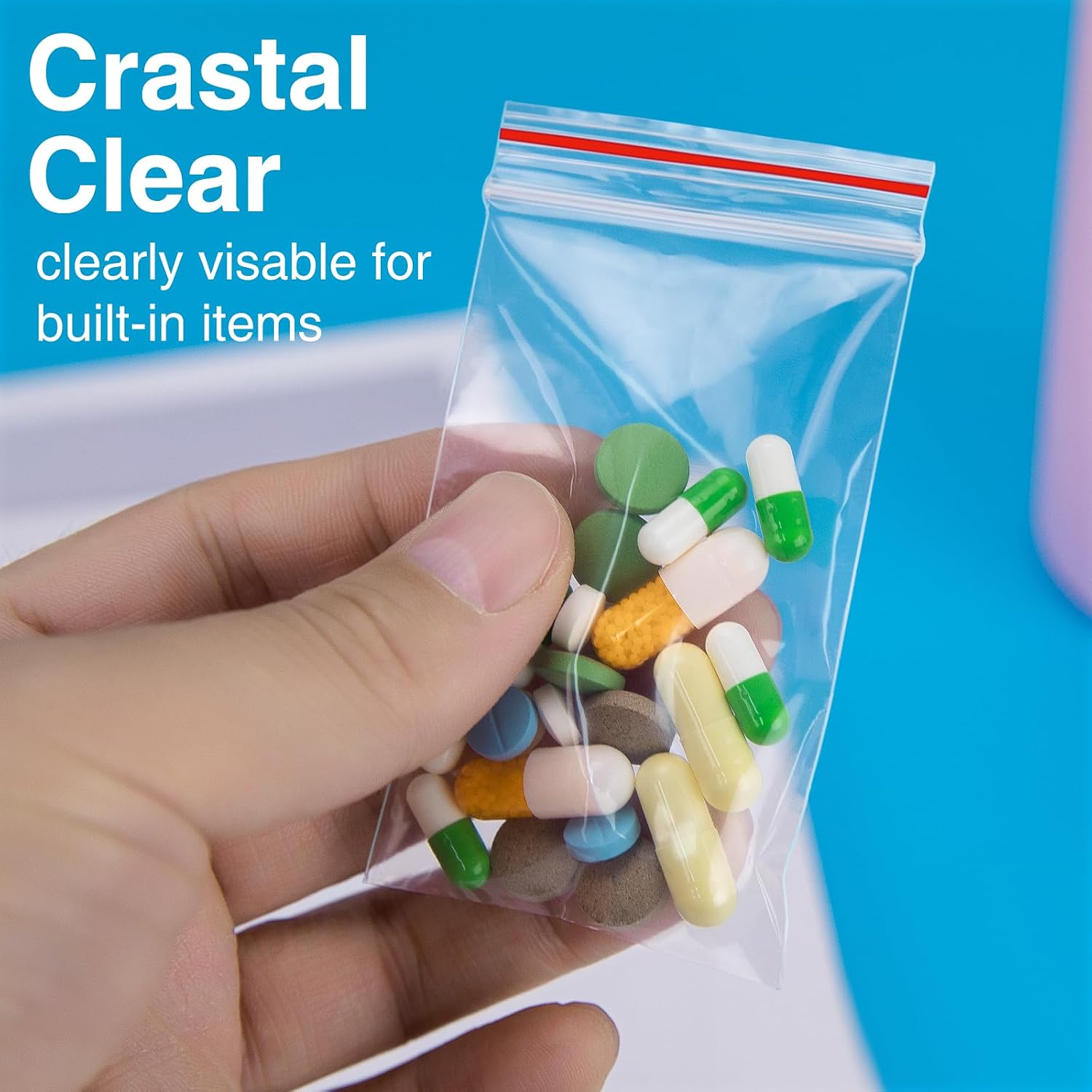 1200Pcs 2x3in Mini Plastic Zip Bags, Red Seal