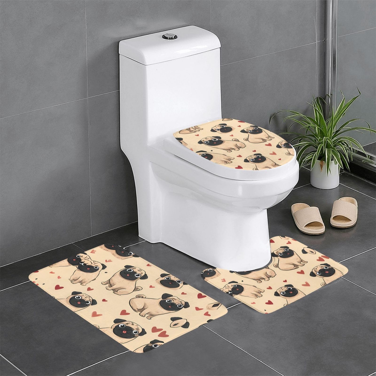 Tapis de salle de bain antidérapant carlin mignon lot de 3