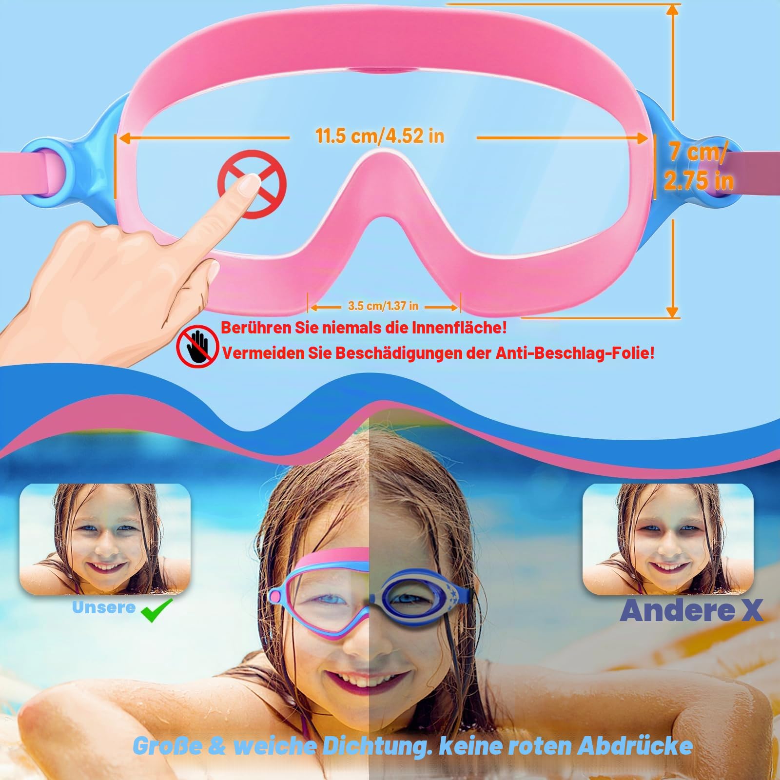 COOLOO Schwimmbrille Kinder, 2 Stück Taucherbrille Kinder 4-14 Jahre,【Patent】 Anti-Beschlag, UV-Schutz, KEIN Auslaufen verstellbare Silikon-Schwimmbrille für Kinder, Mädchen, Jungen