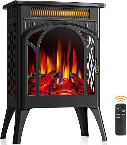 Joy Pebble Estufa de chimenea eléctrica, calentamiento rápido 3s de 1500 W, calentador de chimenea infrarrojo de 17 pulgadas, control remoto y