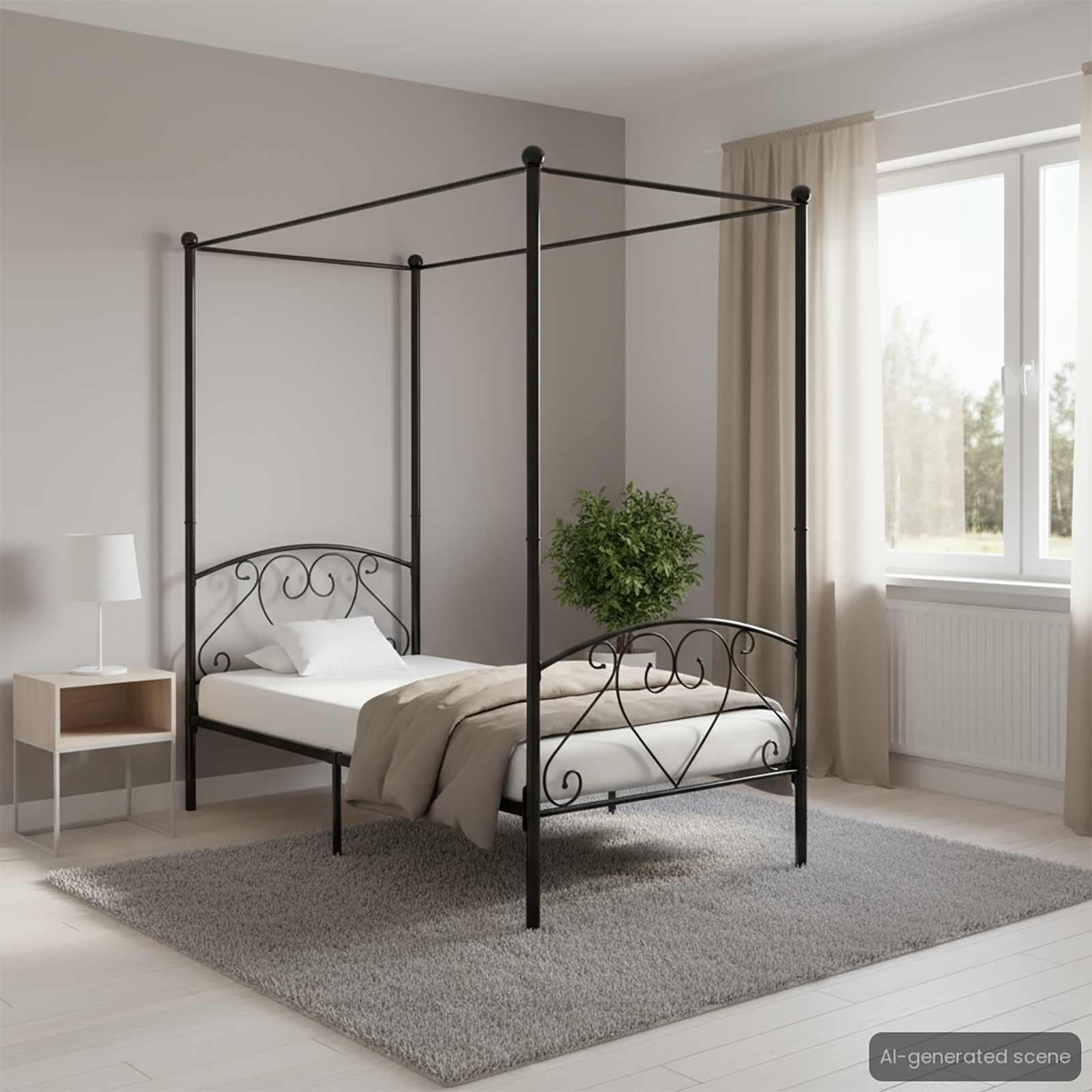 vidaXL Estructura Cama con Dosel sin colchón Metal Negro 120x200 cm