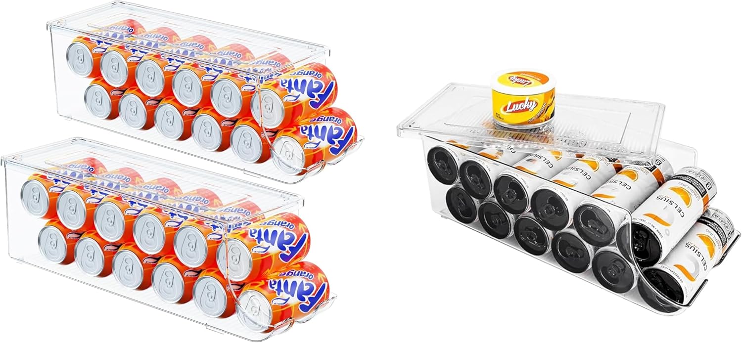 2 Pack Soda Can Organizer & 1 Pack Skinny Can Organizer for Refrigerator