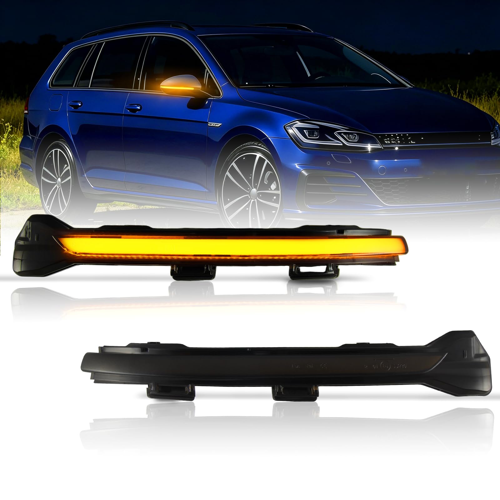 LED Spiegelblinker für VW E-Golf Golf 7 Limousine ariant Golf | 2 Stück LED Blinker mit Canbus Fehlerfrei, Schwarz