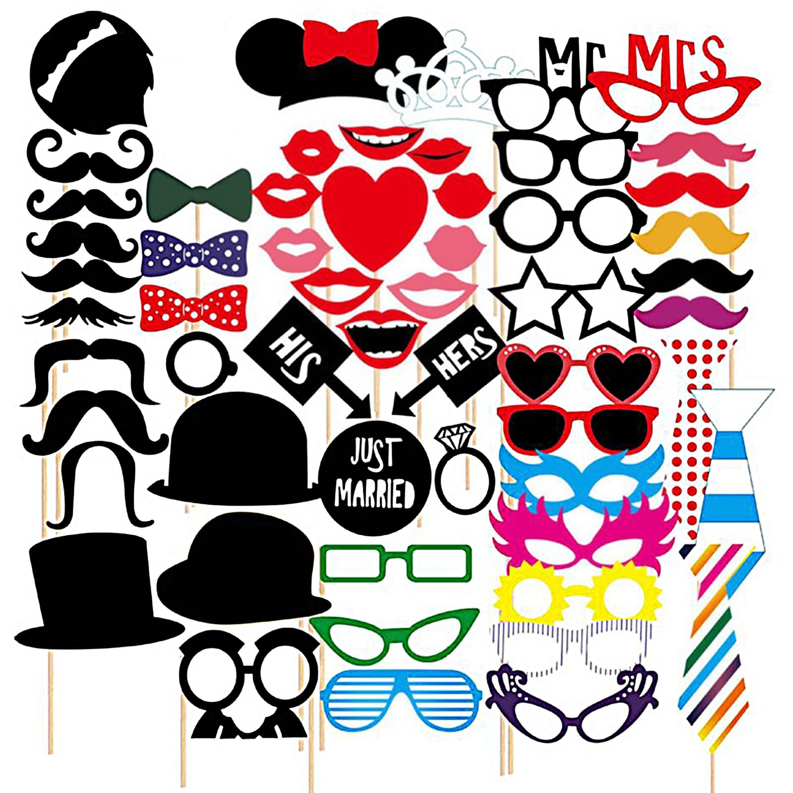 SacJkt Photo Booth Props, 58 PCS Photo Booth Frame with Sticks and Stickers, Funny Birthday Selfie Frame Party Props Decorations Photo Accessories Favor Kits for Birthday Wedding Party