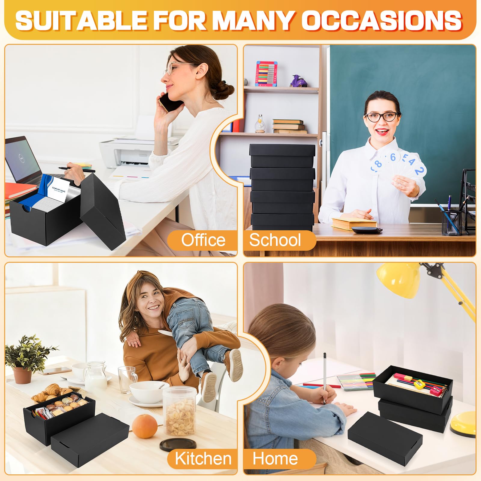 4 Pz Scatola per flashcards A7, per 74×105mm flash cards, Capacità 980 Schede, Indice Card Box Nera per Apprendimento Note, Ricette, Organizzazione e Revisione a Casa Scuola Ufficio