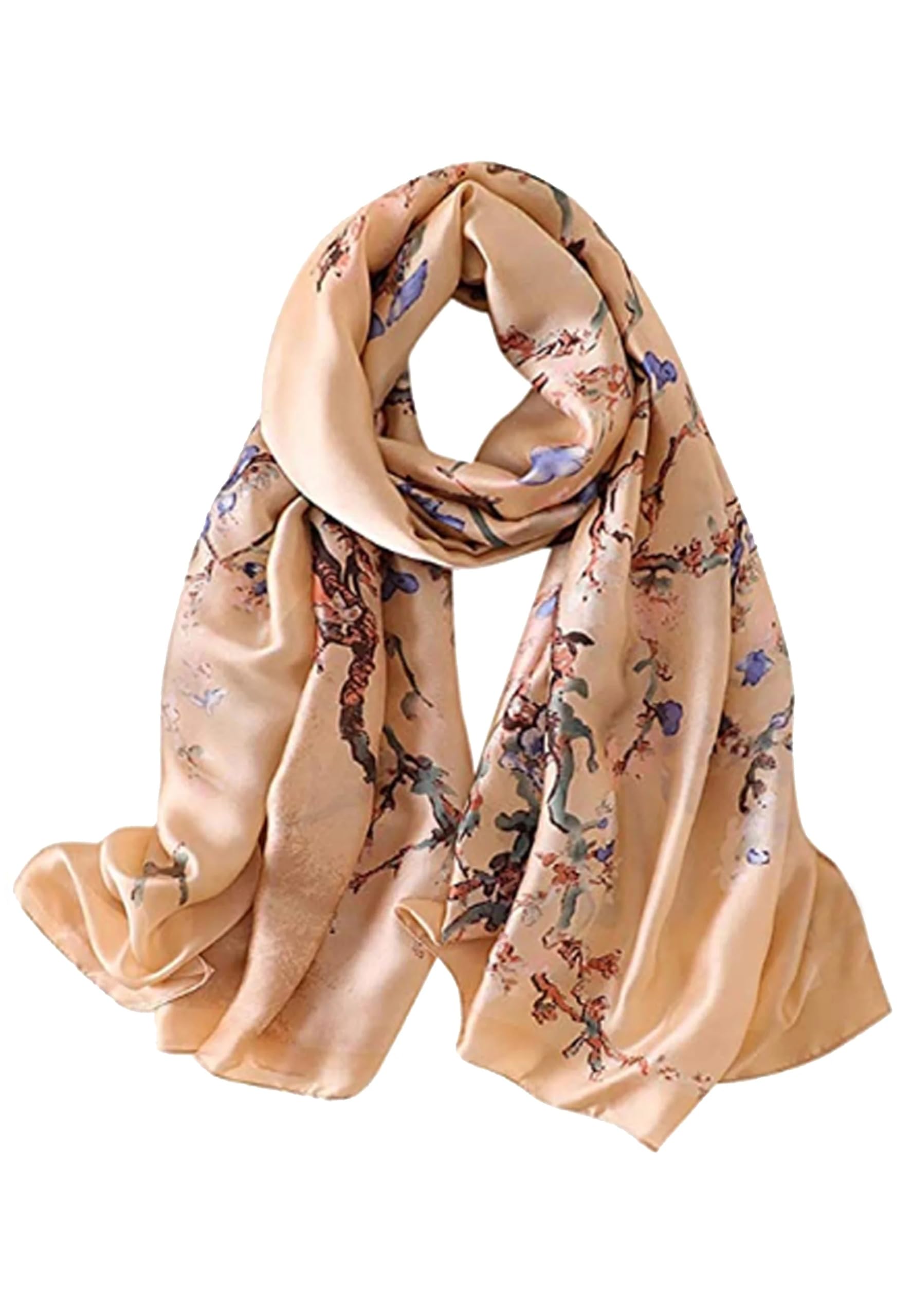Trillion London® Spring Collection | Gold Floral Print Silk Neck Scarf For Women | Ladies Lightweight Scarves | Shawl Wraps | Suitable for Daily Life, Gifting |Smooth Soft Finish| Size-180cm*90cm