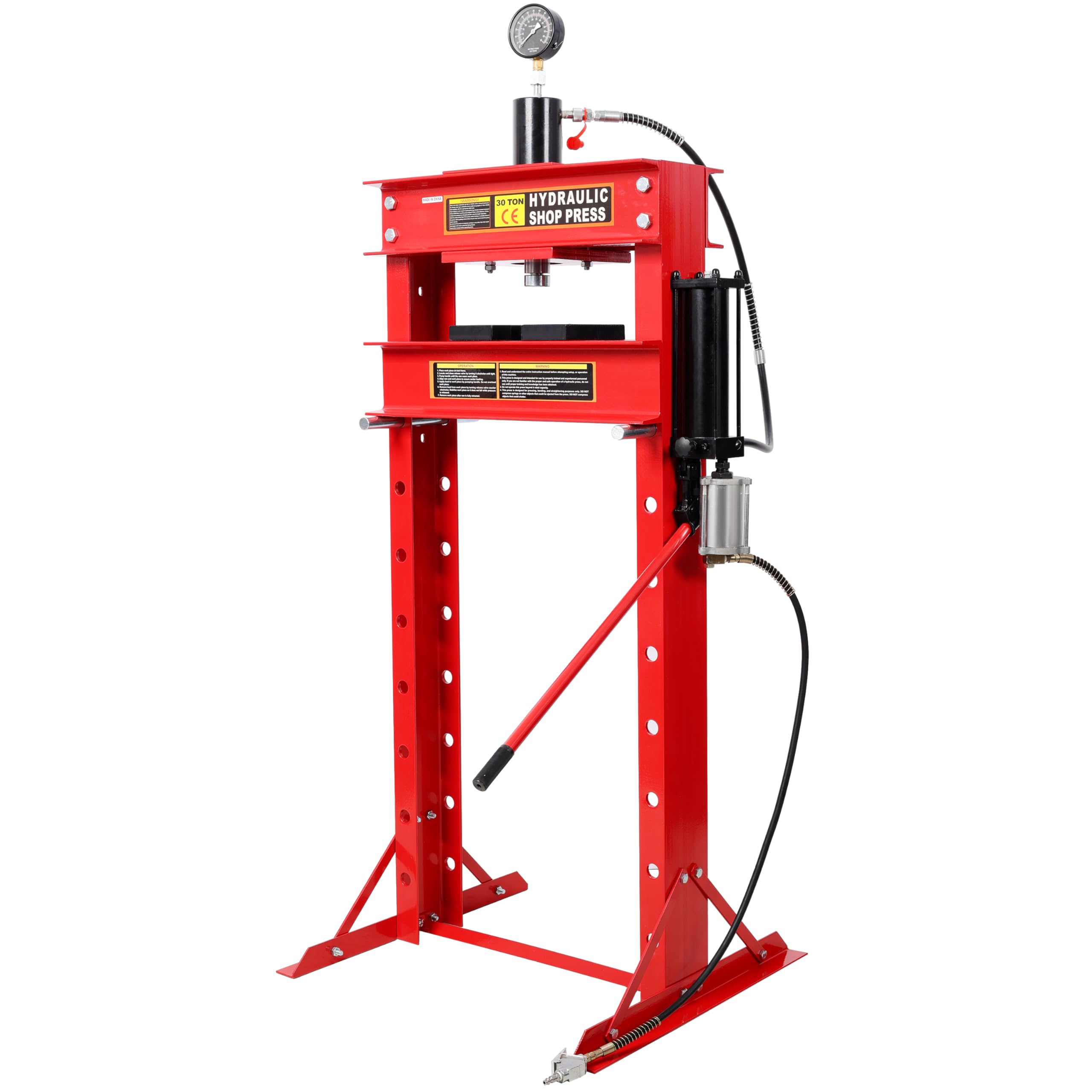 【LuckyNote】30 Ton Air Hydraulic Shop Press with Gauge,H-Frame Garage Floor Adjustable Shop Press,Red，Adjustable Height 0.2-36 Inches