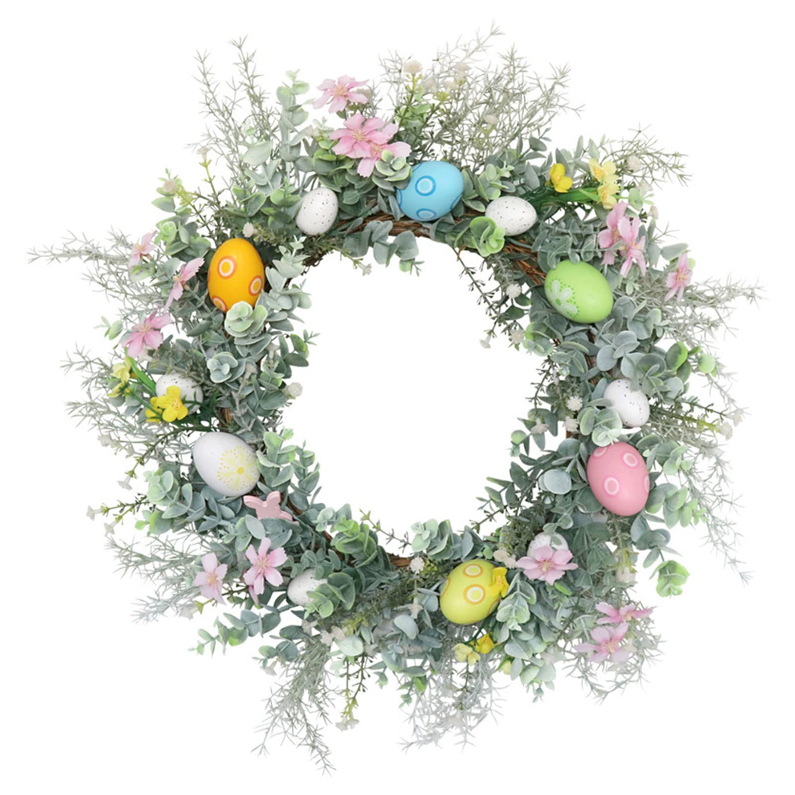 Kalttoy Egg Wreath Decorative Colorful Eggs Garland Ornament Supplies for Spring Farmhouse Front Door Decoration Easter Egg Wreath