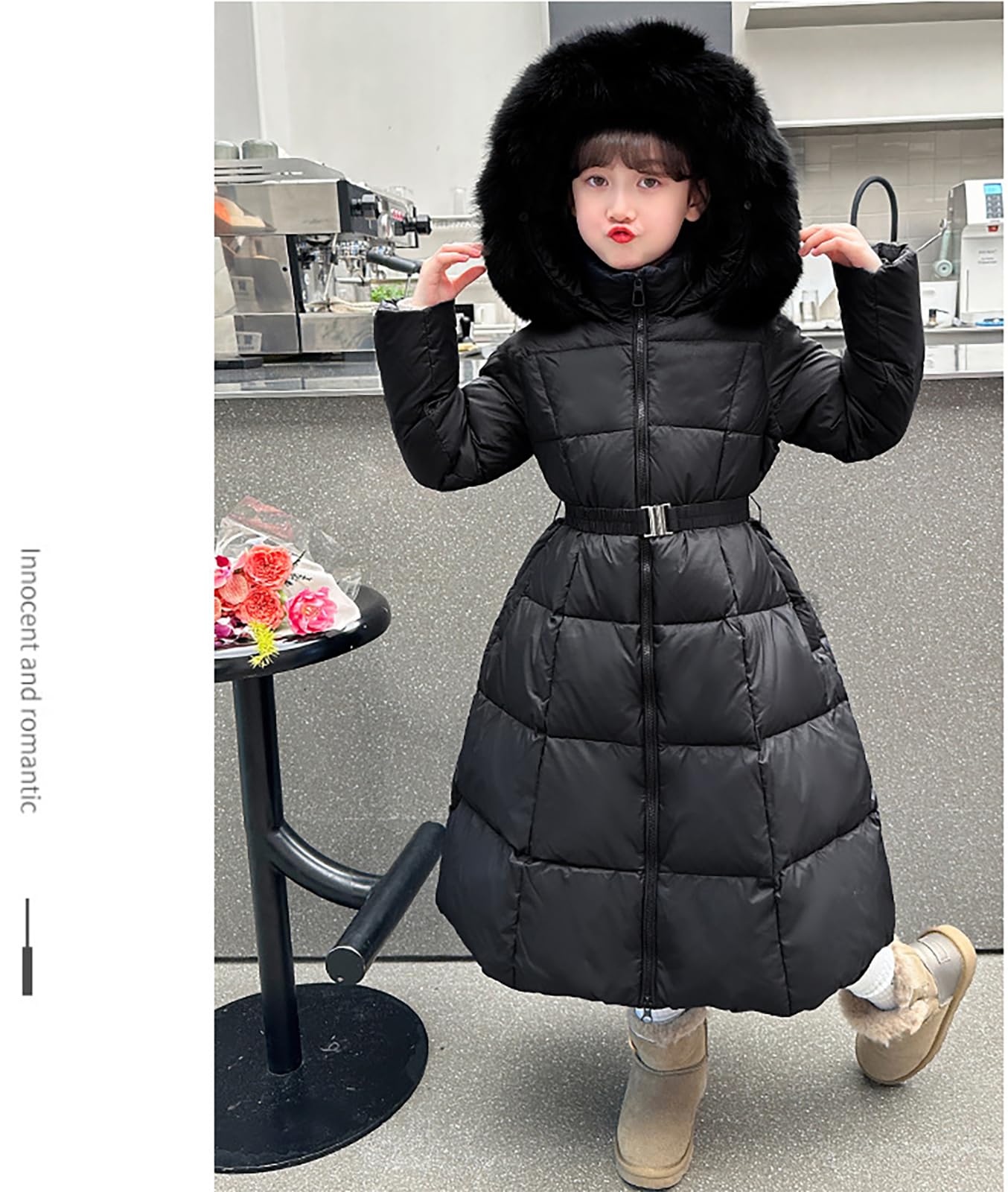 Cappotto invernale per bambini, in velluto, morbido, caldo, con cappuccio in pelliccia, con zip, tasche
