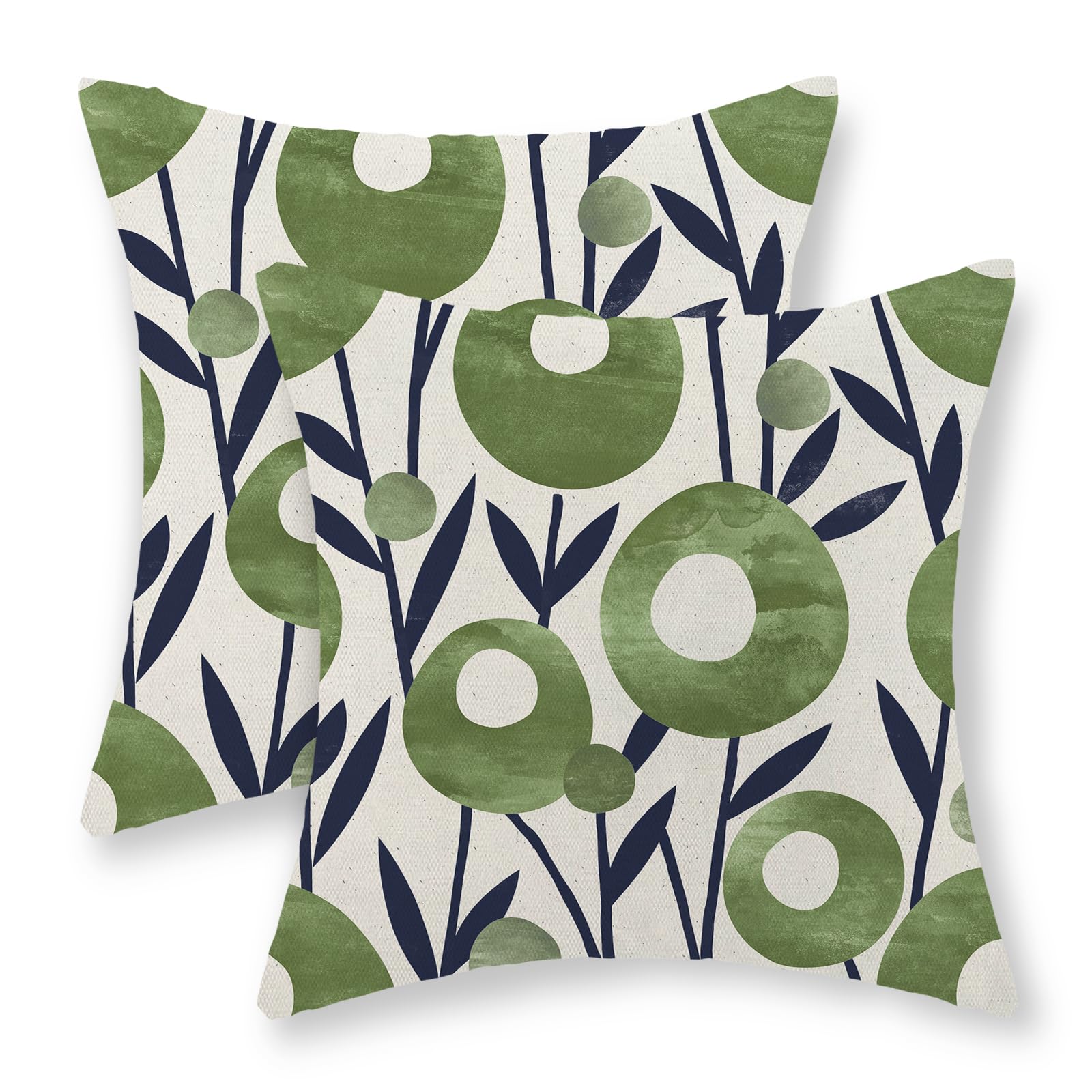 JEFERSO Navy Blue Sage Green Floral Pillow Covers 18x18 Set of 2 Spring Rustic Art Floral Decorative Pillowcase Vintage Boho Flower Cushion Cover Farmhouse Outdoor Decor Throw Pillows for Couch Sofa — image 1