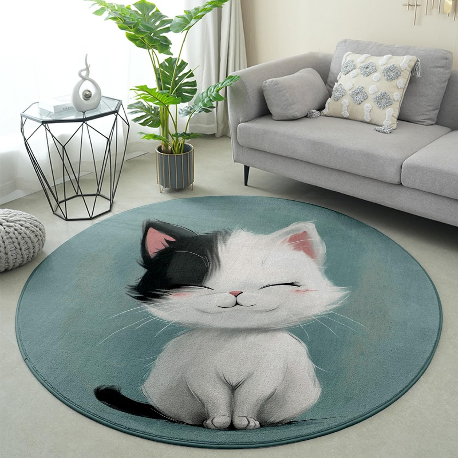 Tapis exterieur rond bleu pour jardin et terrasse cosy