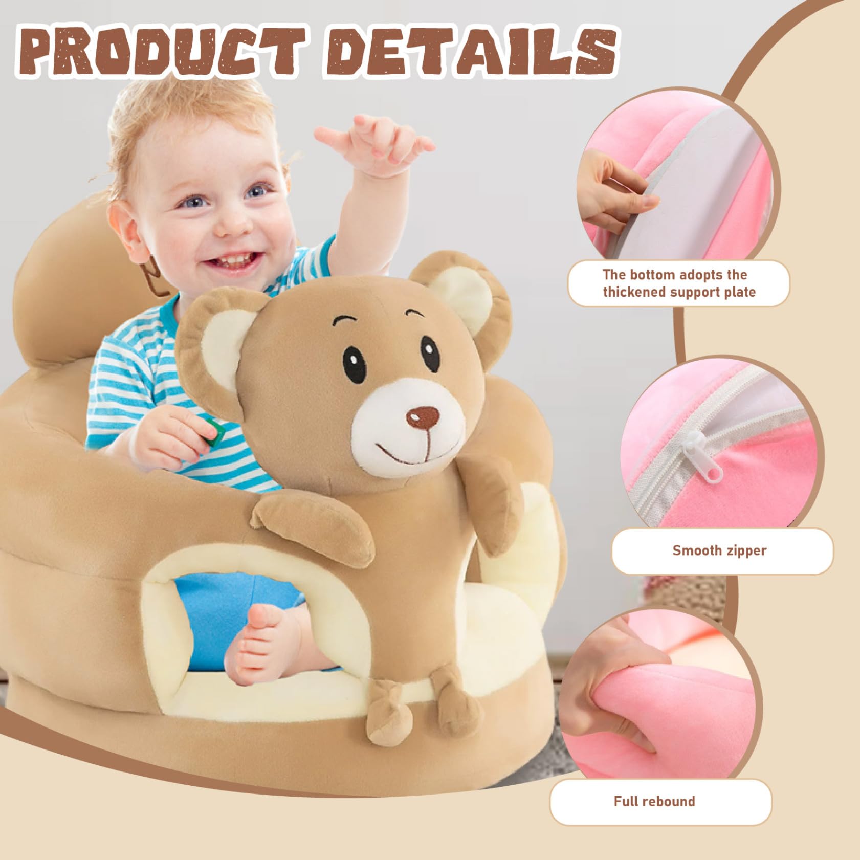 Sit-Me-Up-Bodensitz für Babys, Cartoon-Bär-Babystuhl Sit-Me-Up, tragbares Bodensofa, Kleinkind-Rückenstützstühle für Babys
