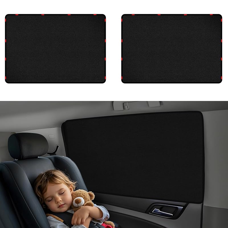 Protetor Solar Magnético para Janela Lateral Traseira de Carro em Camurça Preta ZATOOTO, 42,4 × 80 cm, 2 peças