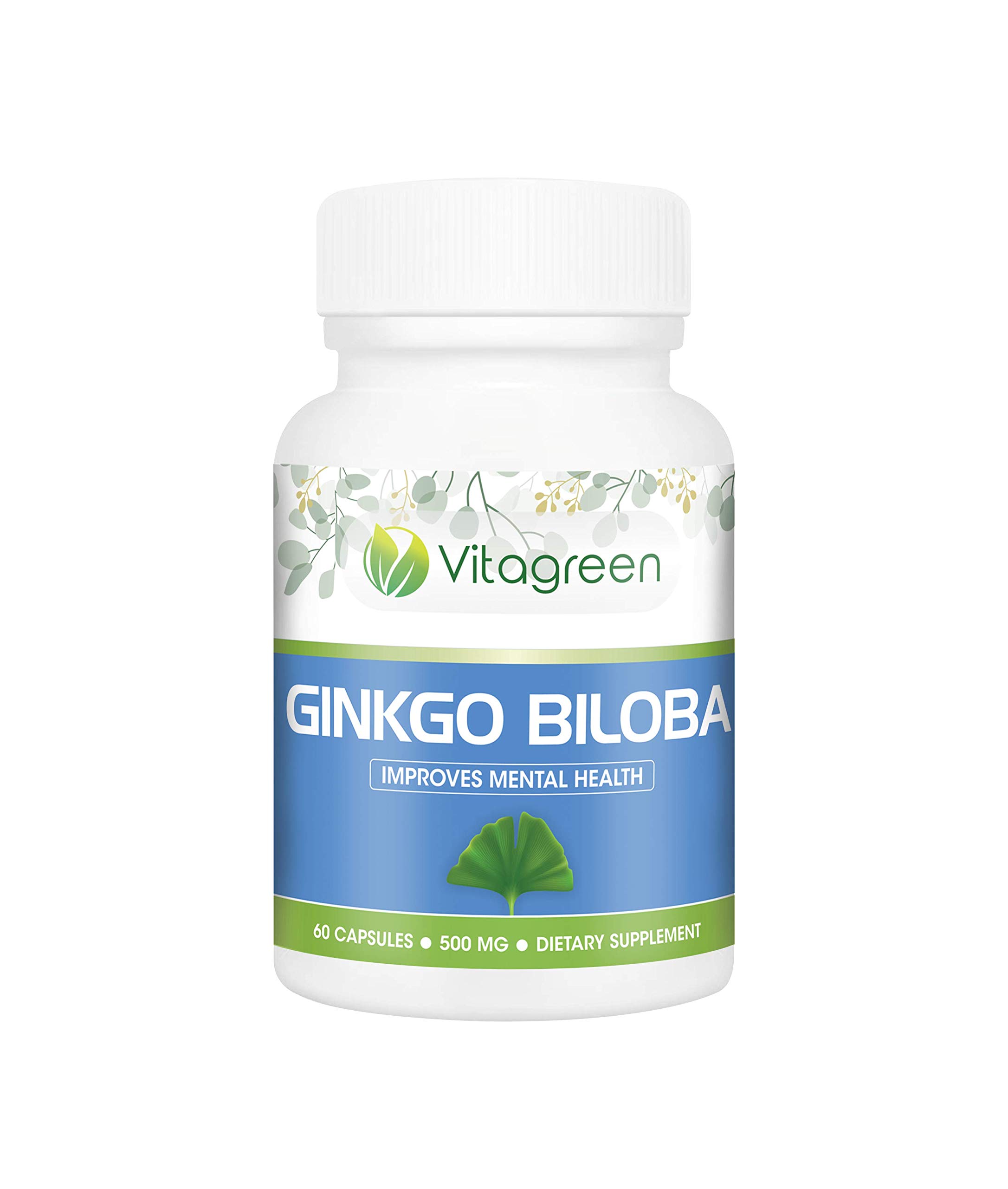GINKG BILOBA | HEALTH SUPPLEMENT VitaGreen 100% Natural Healthy Brain Functions Ginkgo Biloba Capsules(60 capsules, 500mg) - Pack of 1