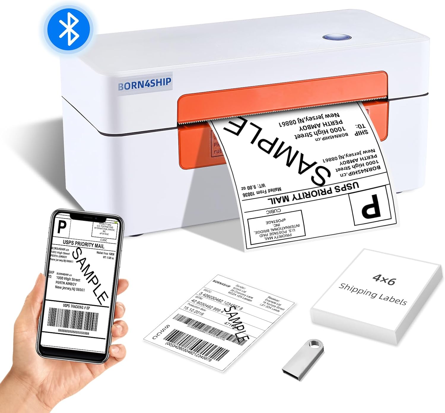 Bluetooth Shipping Label Printer, 4x6 Thermal Printer for Shipping Packages, Thermal Label Printer for Small Business, Widely Used for Amazon, iPhone, Android, iPad,Windows,macOS (Orange)