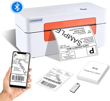 Bluetooth Shipping Label Printer, 4x6 Thermal Printer for Shipping Packages, Thermal Label Printer for Small Business, Widely Used for Amazon, iPhone, Android, iPad,Windows,macOS Orange