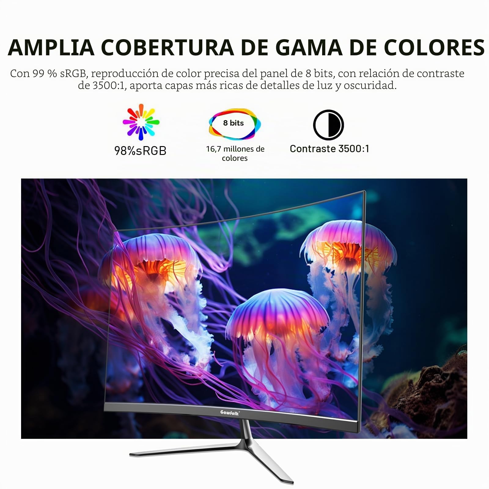 Gawfolk Monitor curvo de 24,5 pulgadas con altavoces integrados, 3000R 120 Hz PC Gaming pantalla Full HD 1080P, HDMI 2.0, VGA, VESA 75 x 75 mm