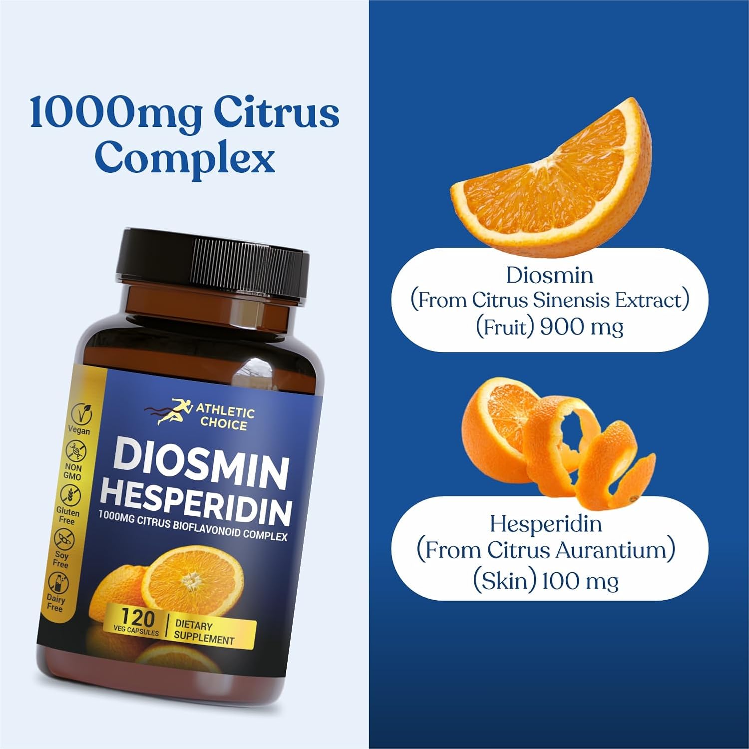 Diosmin Hesperidin 1000mg Complex, 120 Veggie Capsules, Citrus Bioflavonoid Rich Fruit Extract, Vegan, Non-GMO & Gluten-Free Hesperidin and Diosmin Supplement - Image 3