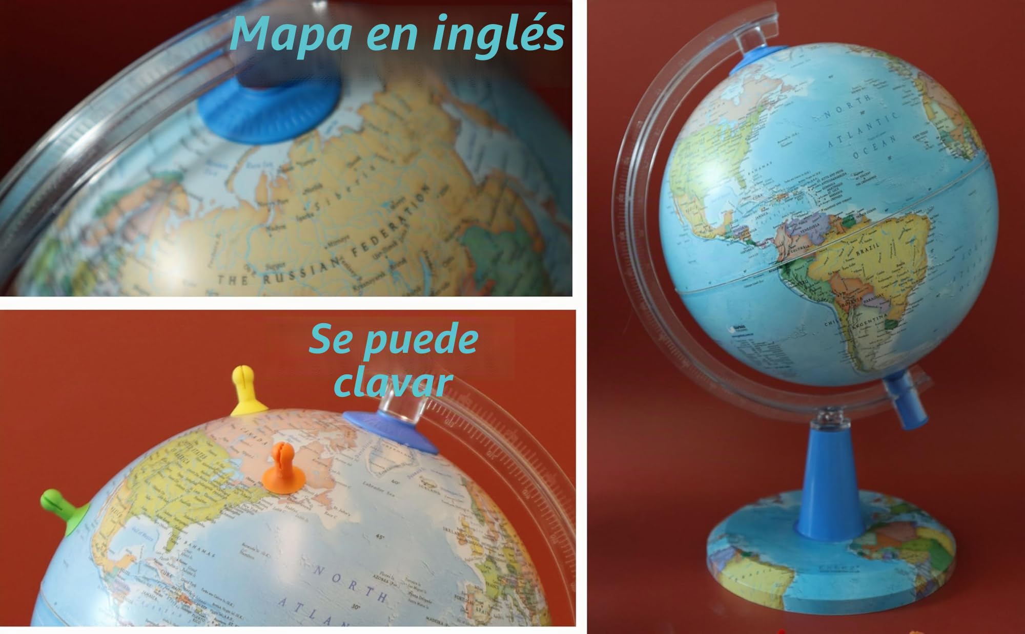 Globo iluminado de 20 cm, mapa inglés, moderno globo político, decoración educativa/geográfica/de escritorio