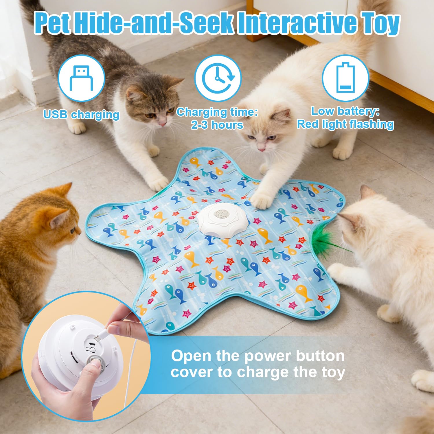 Giochi per Gatti Interattivi Ricaricabili, Giocattoli per Gatti con Piume, Bastone Automatico per Gatti, Giocattolo interattivo per g-atti con Piume, Giocattolo per animali domestici e cani