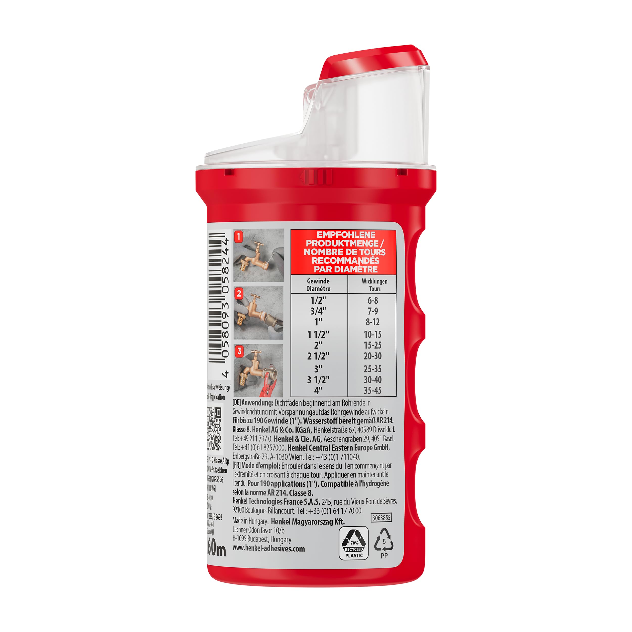 LOCTITE 55, filo di tenuta per una rapida tenuta, guarnizione filettata per filettature e connettori, per filettatura in metallo e plastica, 1 x 160 m