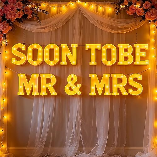 Miniatura 4 de Honoson 14 Pcs Soon to Be Mr&mrs Light Sign Wedding Party Decoration LED Neon Light up Sign Table Decoration for Wedding Engagement Bridal Shower