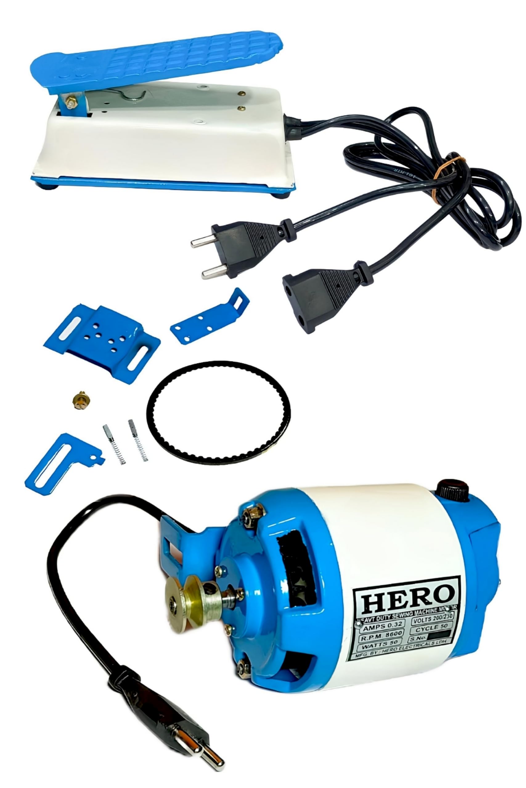 HERO Heavy Duty Sewing Machine Motor Kit, 50 Watts, 8600 RPM, 200-230 Volts, with Foot Pedal, Belt, and Accessories-image-32