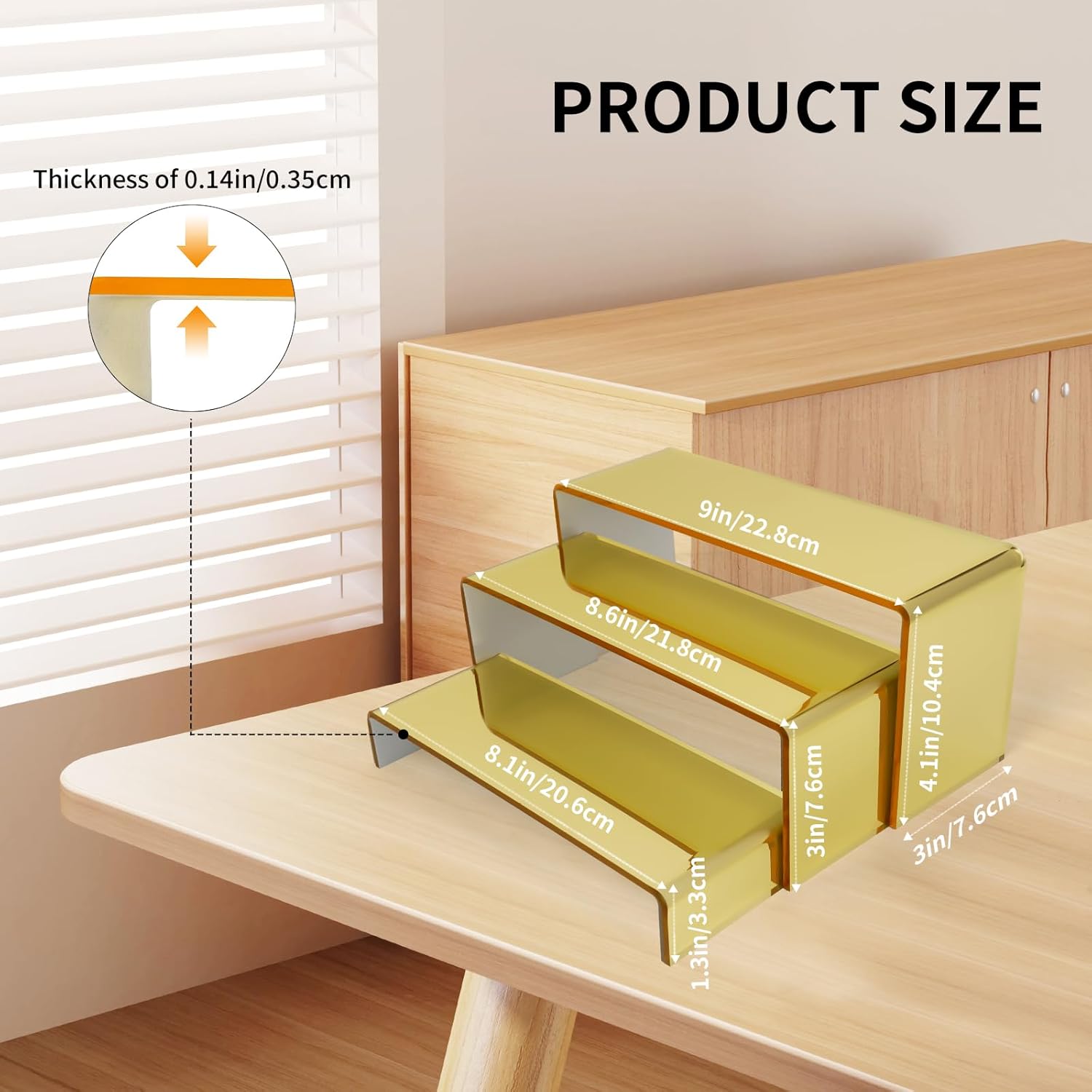 Acrylic Display Risers 2 Sets 3 Tier Cupcake Stand for Dessert Jewelry Pop Figures Shelves Retail Shoe Showcase (Gold) - Image 2