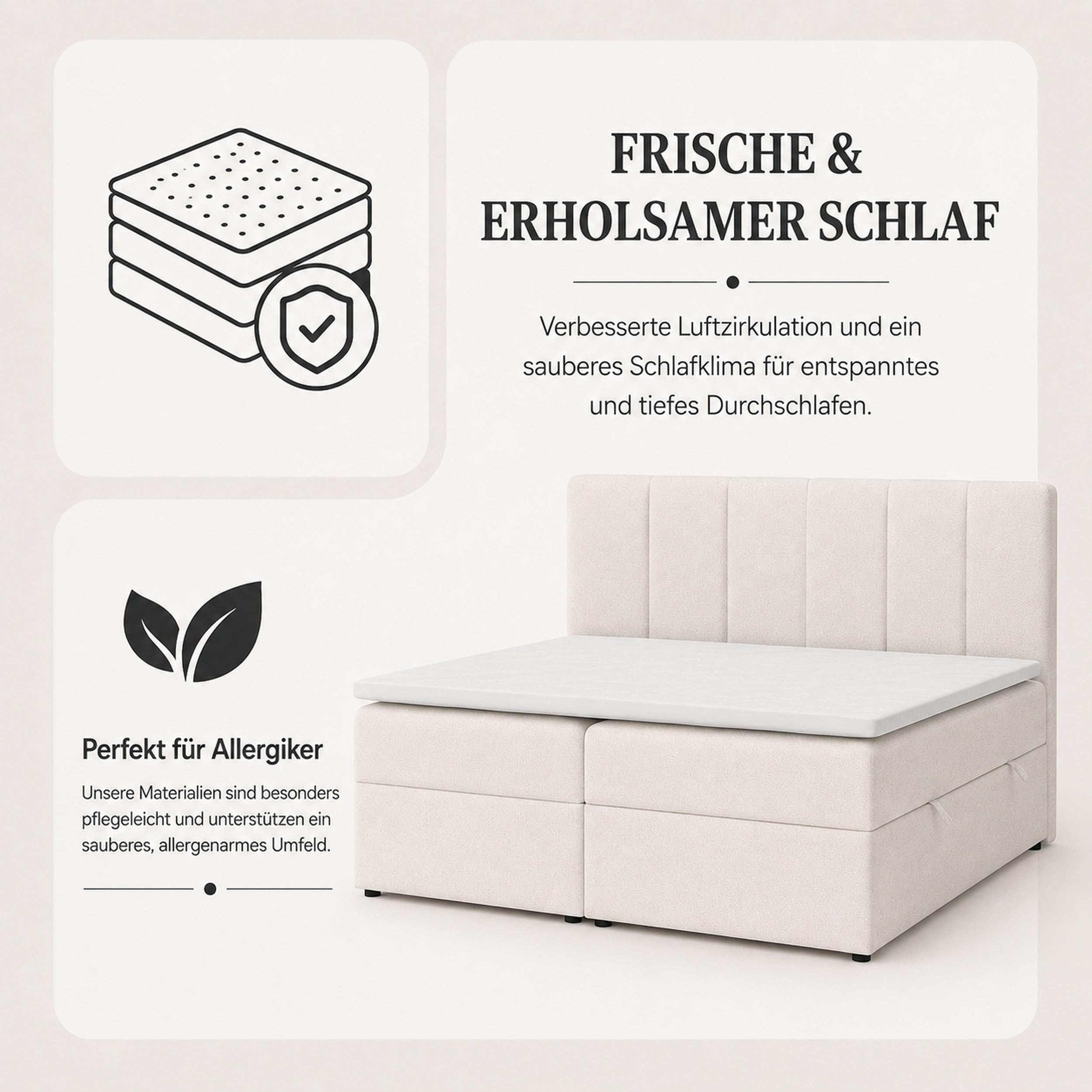 Boxspringbett 180x200 mit Bettkasten, Lisa Doppelbett Beige Velourstoff