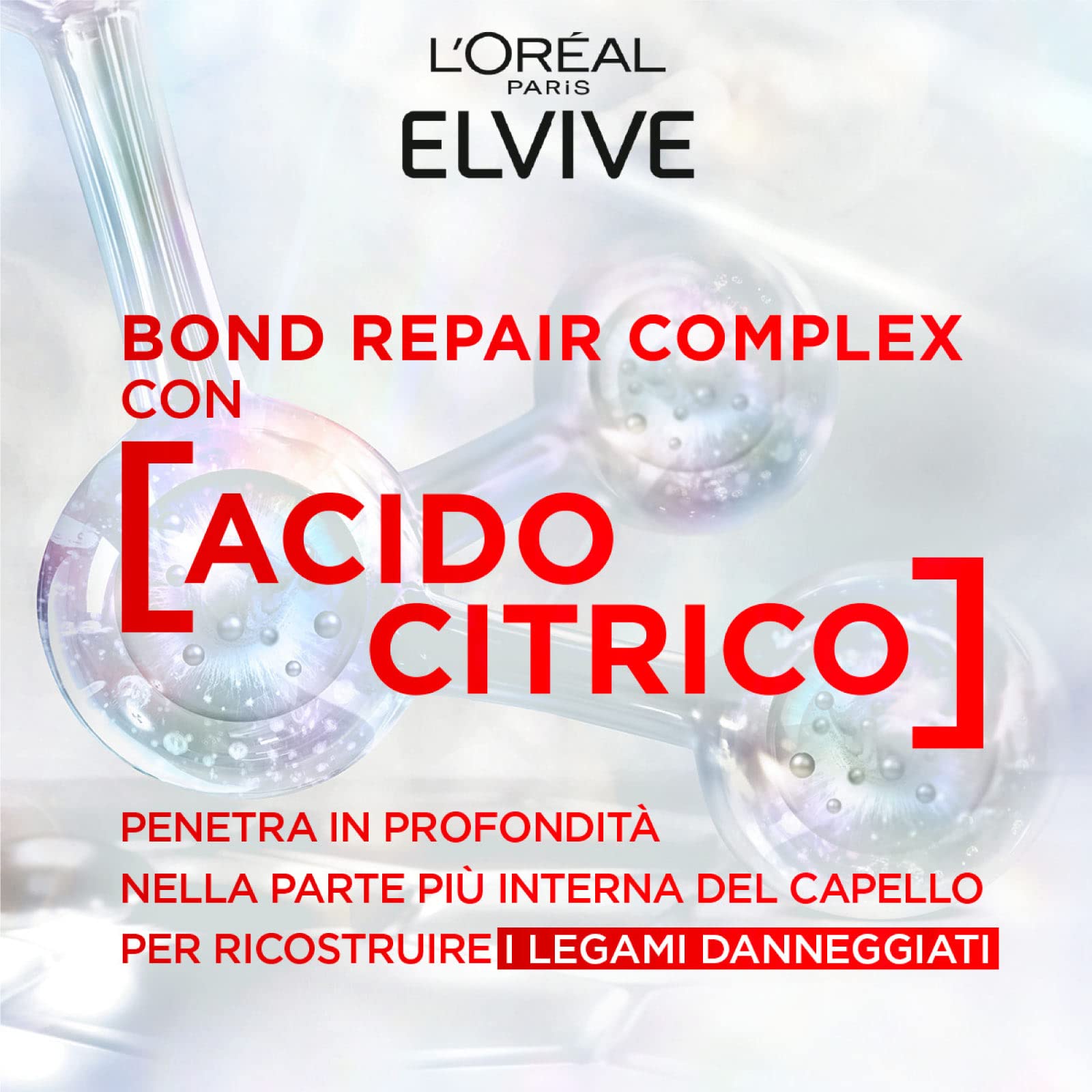 L'Oréal Paris Elvive Bond Repair Balsamo Capelli Danneggiati 150ml + Siero Senza Risciacquo Riduce Doppie Punte 150ml + Trattamento Pre-Shampoo con Acido Citrico 200ml + Shampoo Senza Solfati 200ml