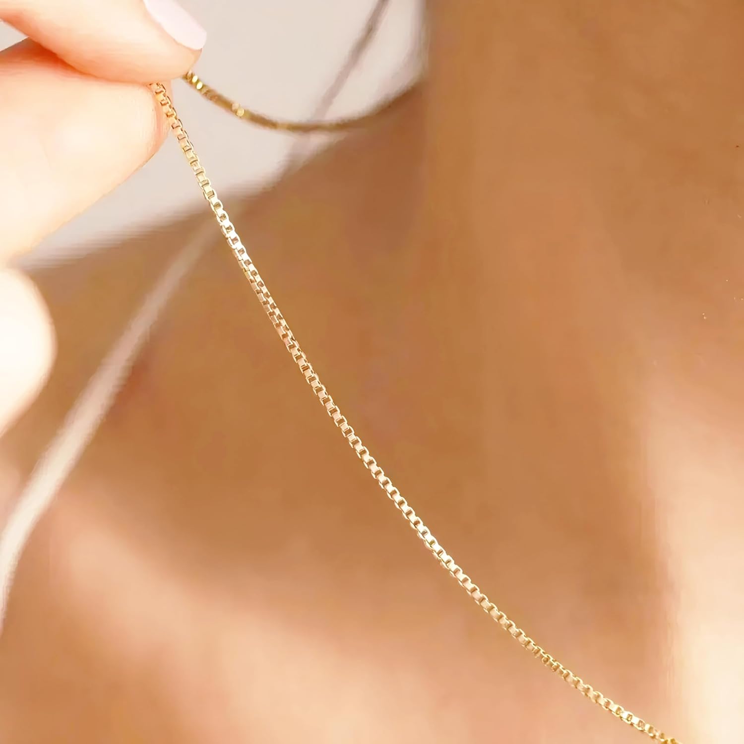 14K Yellow/White Gold Solid Box Chain Necklace Link for Women and Men Jewelry Gift, Width 0.75mm-1.35mm, Length 16-24inch