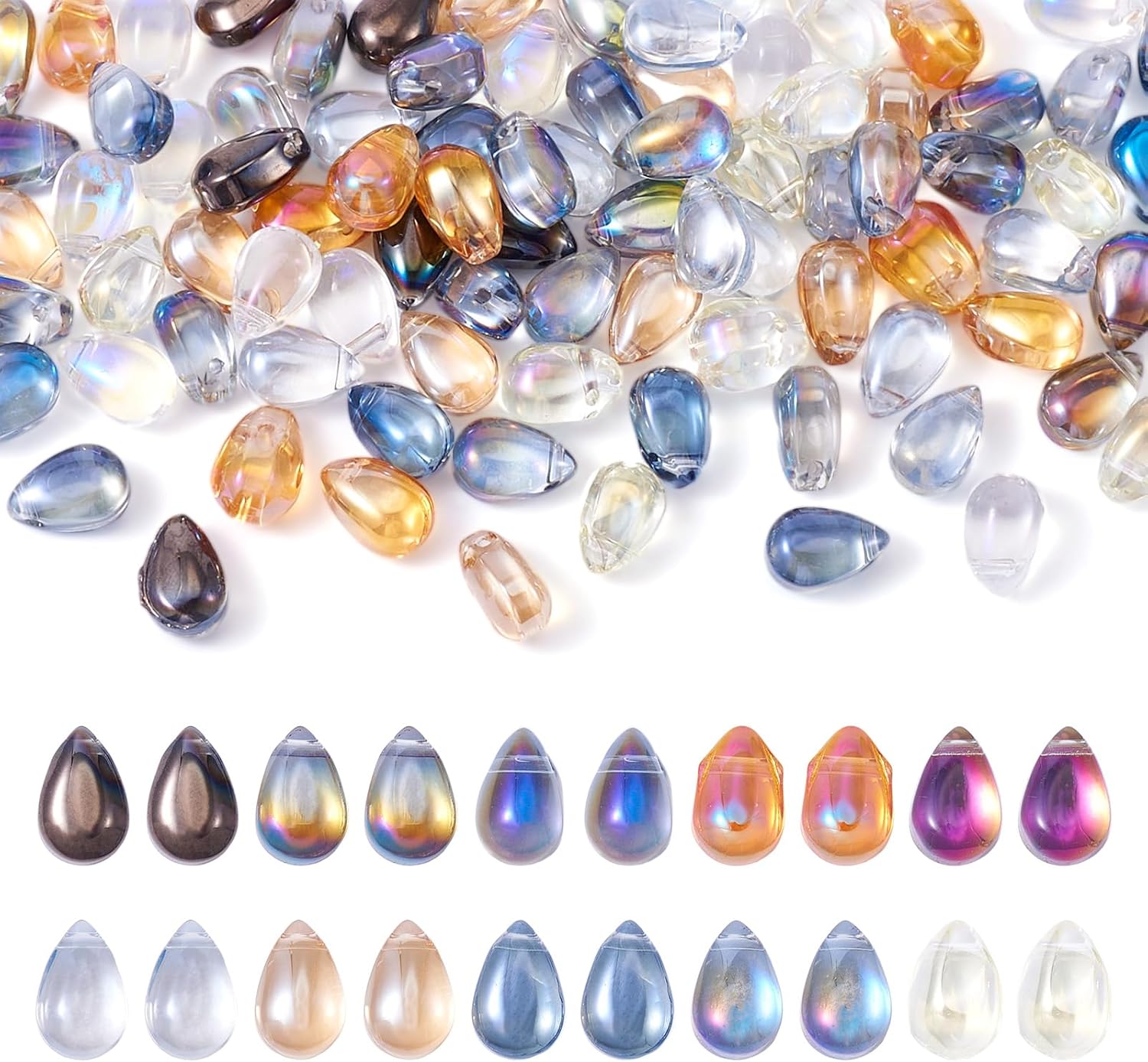 Craftdady 100Pcs Teardrop Crystal Glass Beads Colorful Electroplate Top Drilled Glass Beads Lustered Drop Loose Spacer Beads 9x6mm for Jewelry Making DIY Necklace Earring Bracelet Crafts Supplies