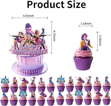 25 Pcs Anime Cake Decorations, Cute Happy Birthday Cake Toppers, You Will Receive 1 Cake Topper and 24 Cupcake Decorations.