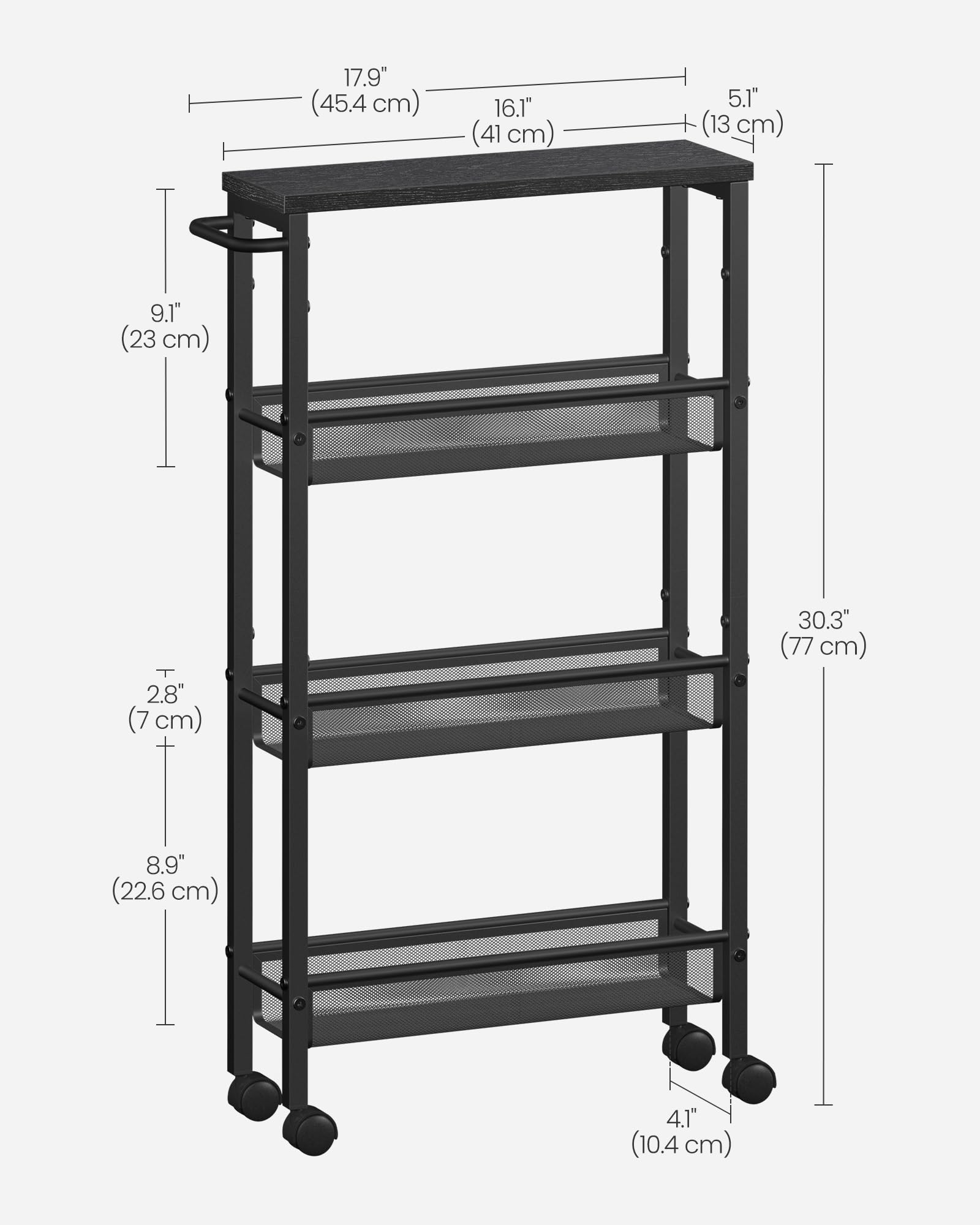 VASAGLE Carrello sottile a 4 ripiani con ruote, 5,1 pollici, in metallo