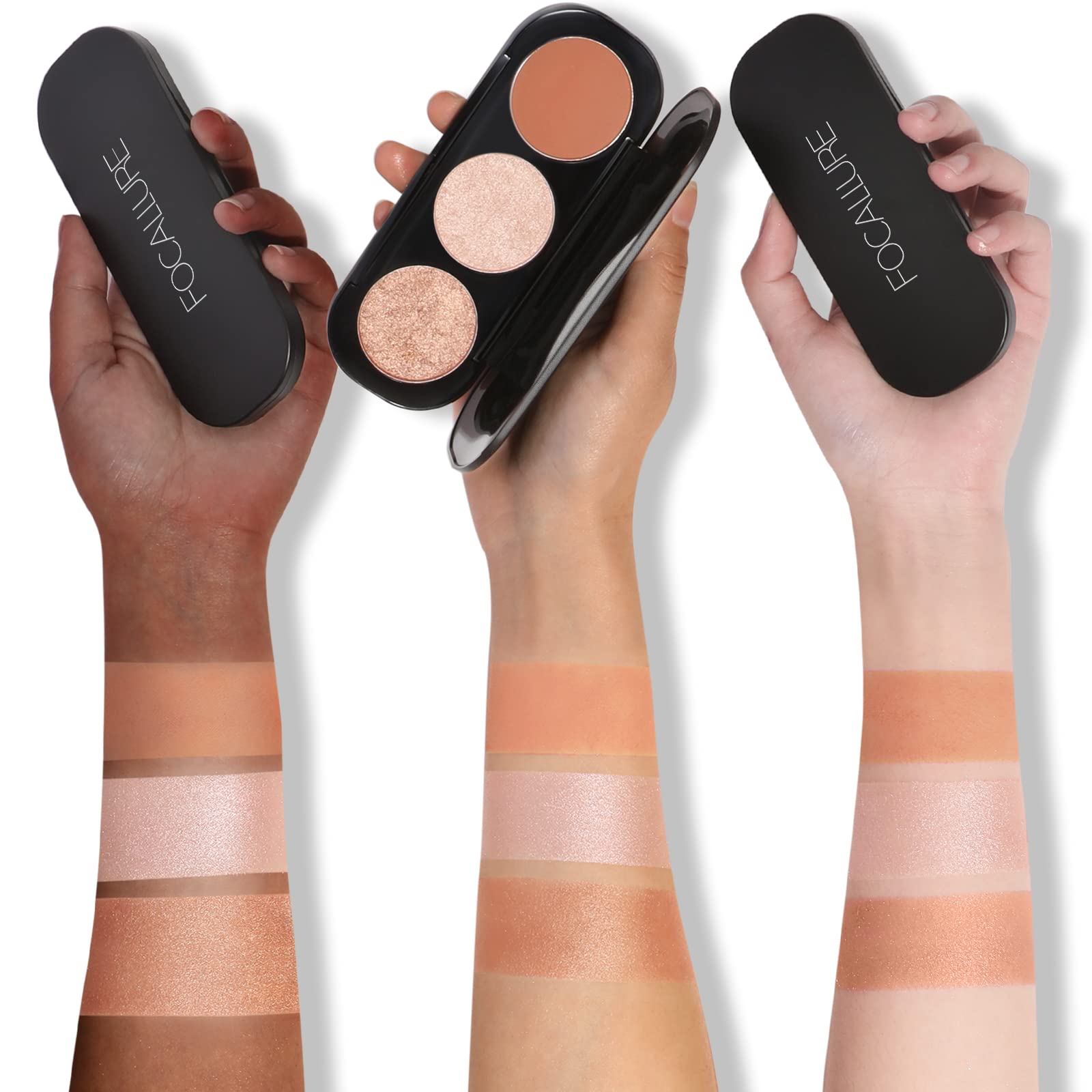 Paleta de rubor e iluminador, polvo de maquillaje 3 en 1, rubor mate libre de crueldad, iluminadores brillantes para un aspecto brillante, #02 6