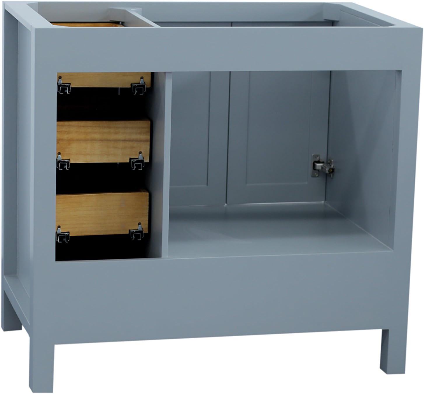 ARIEL Cambridge A037S-L-BC-GRY 36" Inch Single Left Offset Solid Wood Grey Bathroom Vanity Base Cabinet with Two Soft-Closing Doors and Five Self-Closing Drawers