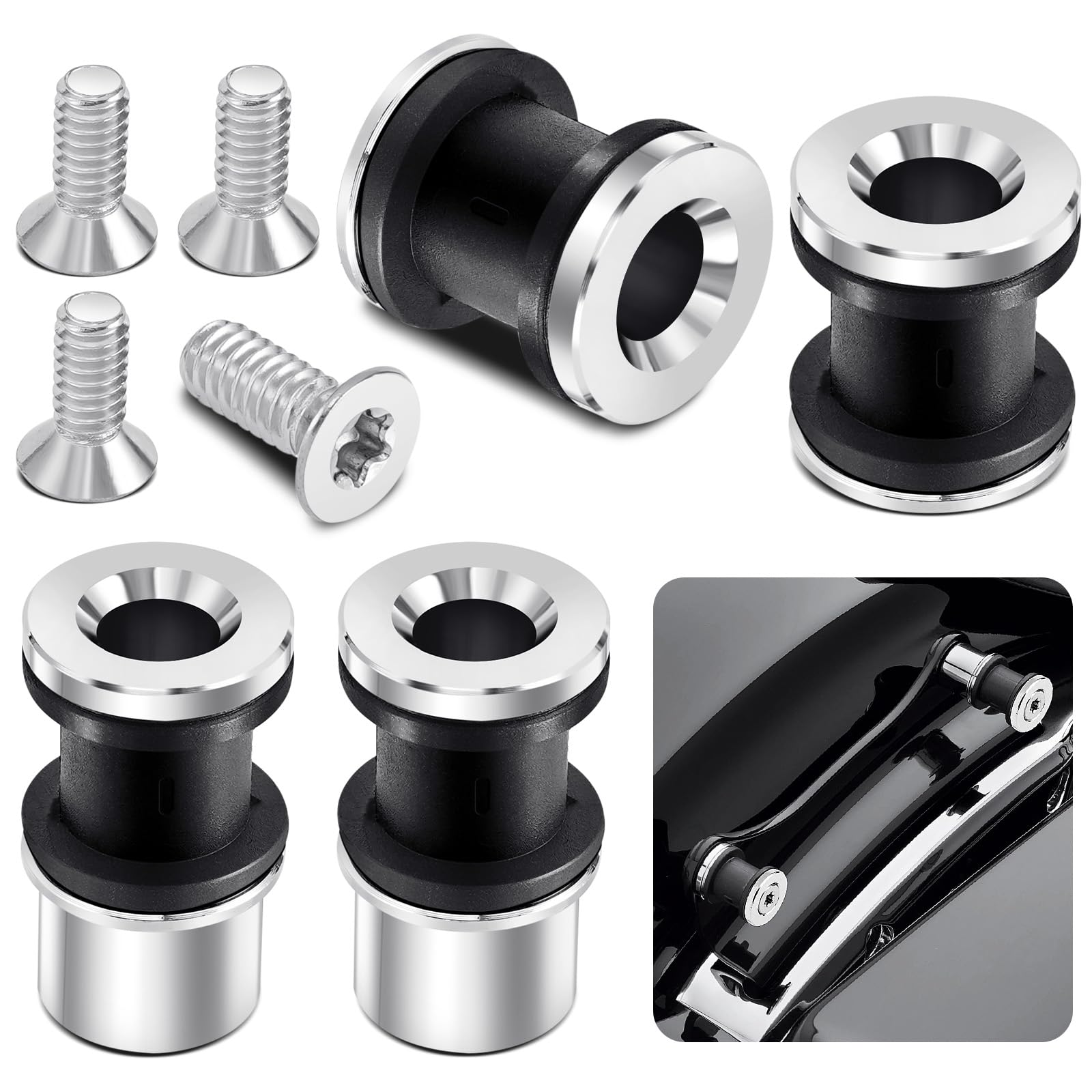 PBYMT Four Point Docking Hardware Kits Quick Release Sissy Bar Luggage Rack Motorcycle Fit for Harley Touring Street Glide Electra Glide Road Glide Road King 2009-2024 Chrome