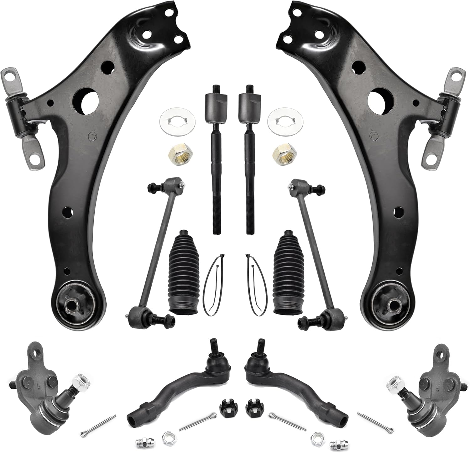 12pcs Suspension Kit for Toyota Camry Lexus ES300 2002-2003, Front Lower Control Arms and Lower Ball Joints Sway Bar Links Inner and Outer Tie Rod Ends and Boot