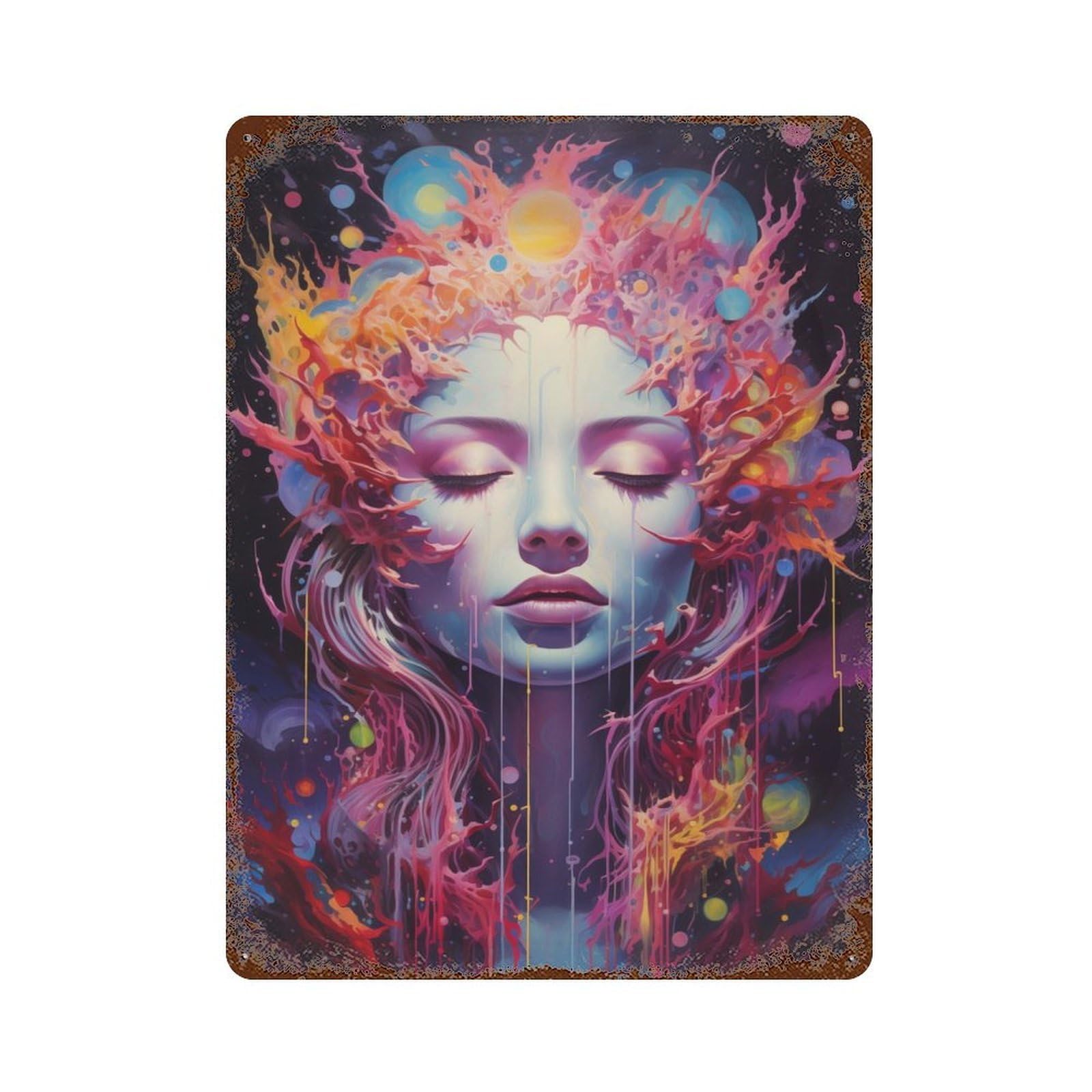 Galactic Transcendence Rustic Tin Plaque 15.7"x11.8", for Living Room, Hallway And Home Decor, Decorative Metal Wall Art