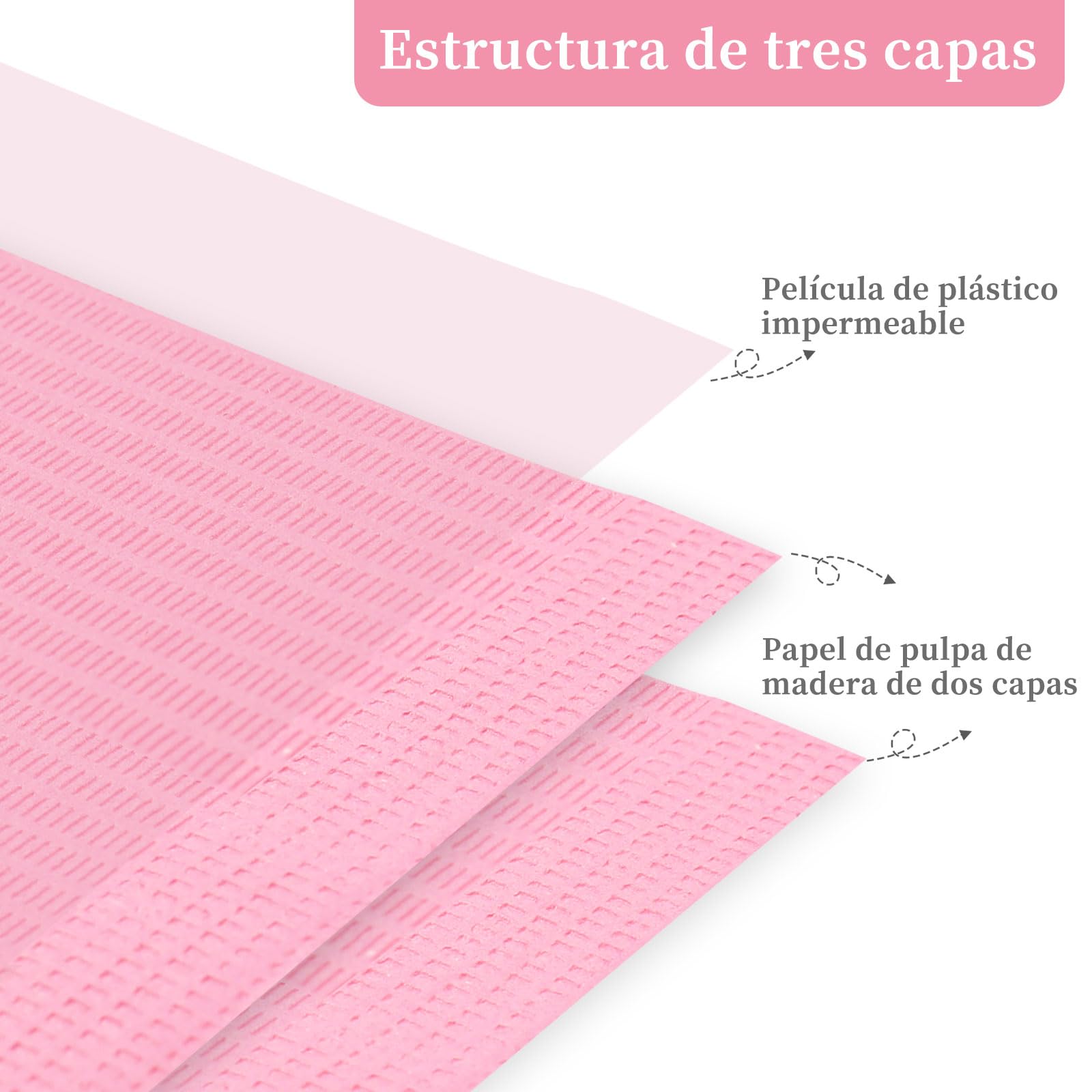 Alfombrilla Desechable de Mesa del Arte de Uñas, Alfombra de 3 Capas Hoja de Papel Estera para Decoración de Uñas, Almohadilla Absorbente del Arte para el Salón Tatuaje Baberos Dental (Rosado)