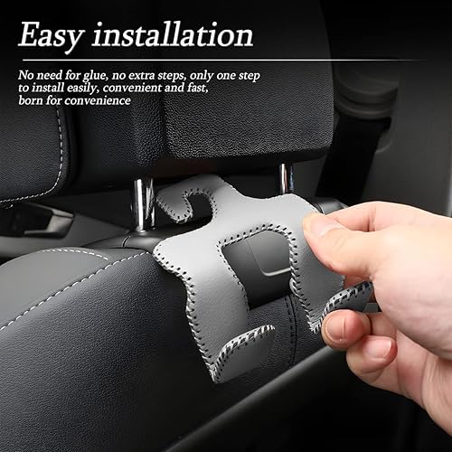 Miniatura 6 de AUCELI Gancho de cuero para reposacabezas de asiento de automóvil 2 en 1 2 soportes de almacenamiento de automóvil organizador de asiento trasero de