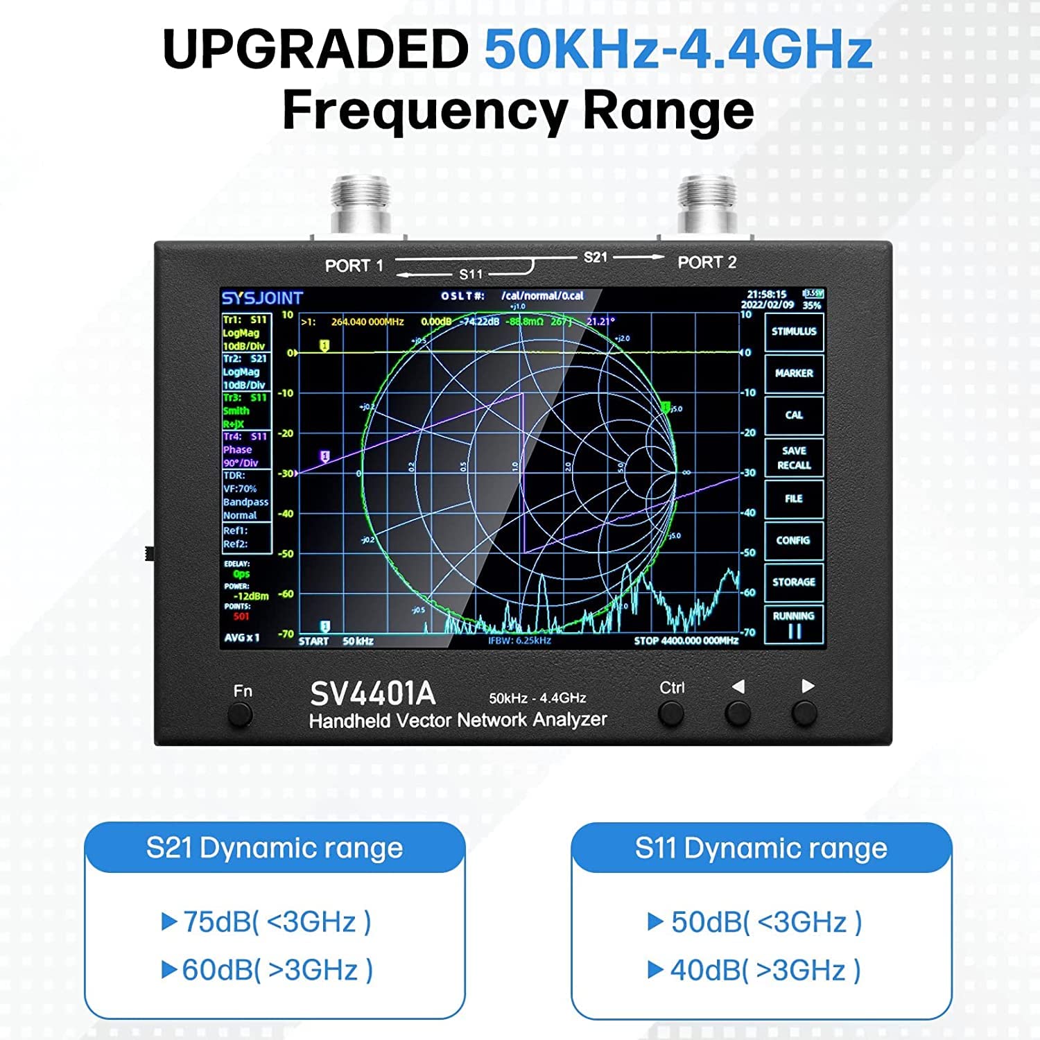 AURSINC 7 Pulgadas NanoVNA SV4401 Analizador De Redes Vectoriales 50KHz-4.4GHz Analizador De Antenas Con Batería De 6700mAh, Almacenamiento De 8 GB Medición De Los Parámetros S