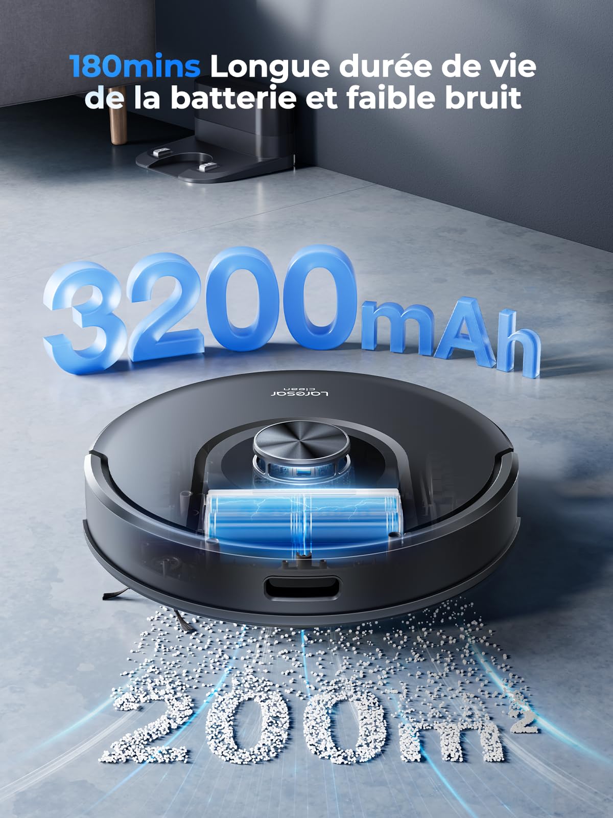 Aspirateur Robot, 8000Pa 200Mins Robot Aspirateur Navigation LiDAR Laveur, Robot Laveur de sol, Cartes Pour Sols Multiples, Commande Alexa/APP/WiFi, Idéal Pour Poils d’Animaux, Tapis et Sols Durs